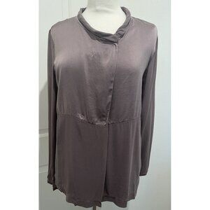 Transit Par Such Size 3 Med Taupe Silk Long Sleeve Lined Blouse New Minimalist